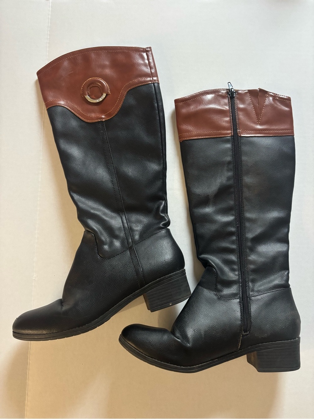 Nautica Black and Brown Two-Tone Knee Boots